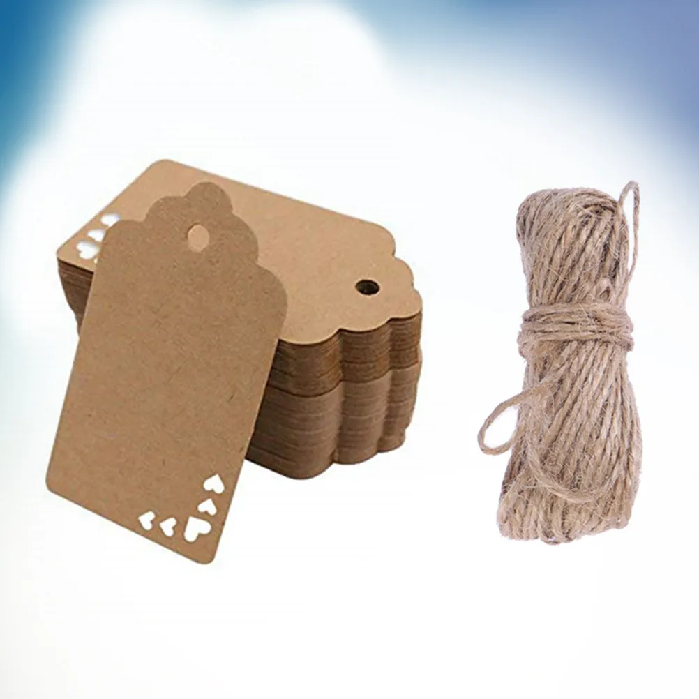 50Pcs Love Heart Kraft Paper Tags Blank Decorative Hanging Cards with 5M Hemp Rope for Scrapbooking Decoupage Sign Making Gift
