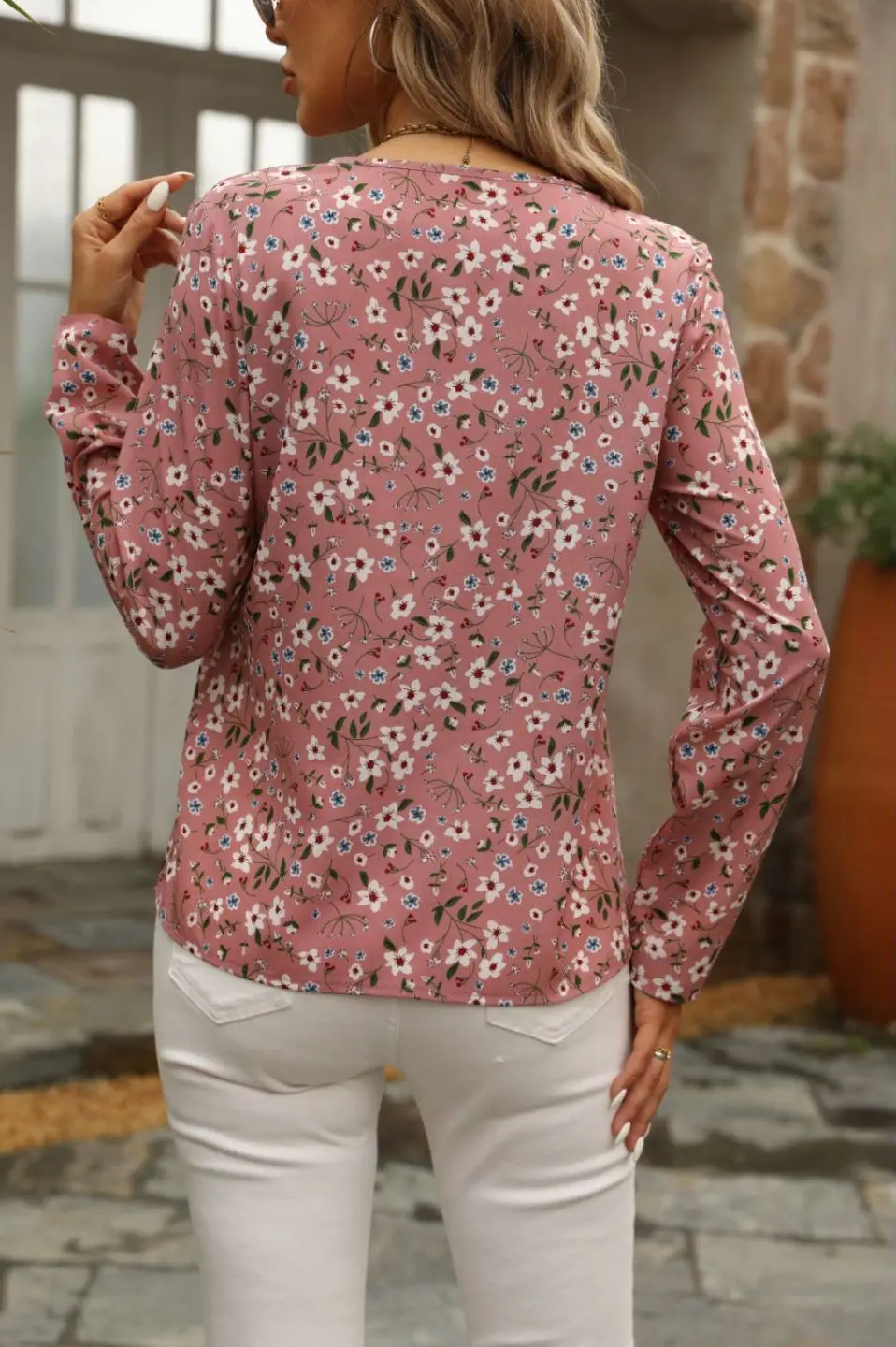 Floral Print Notched Neck Blouse Elegant Long Sleeve Blouse For Spring  Fall Women\'s Clothing