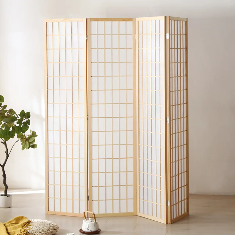 Screen entryway living room minimalist modern foldable mobile office entrance solid wood lattice photo prop screen