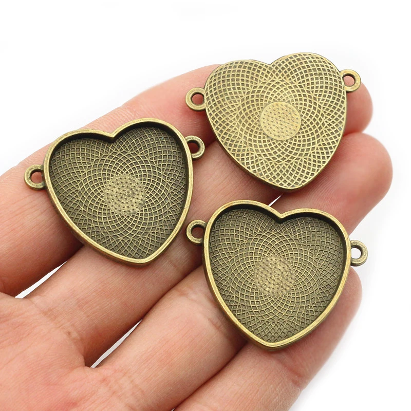 10pcs 25mm Inner Size Heart Cabochon Pendant Blank Base Setting Trays DIY Jewelry Making Accessories Findings