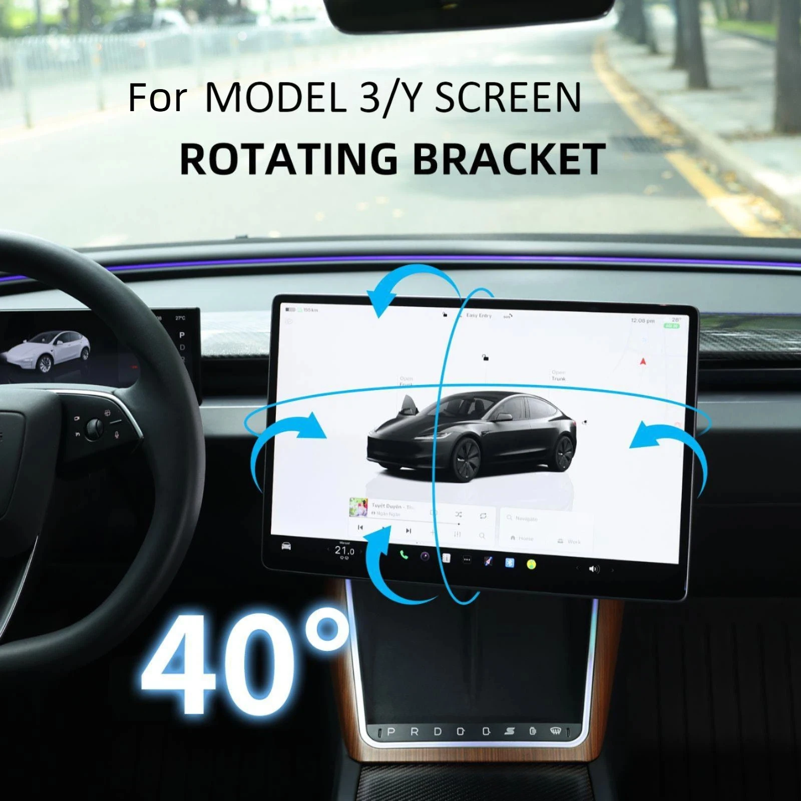 

For Tesla M3/Y Central Control Screen Rotating Bracket Allowing for Free Rotation of the Original Screen Height RHD & LHD