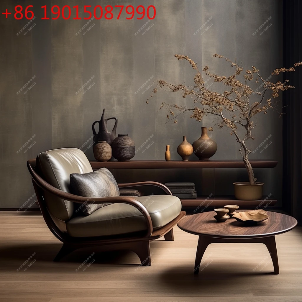 

Диван-кресло из цельного дерева черного ореха, дизайнерское кожаное одноместное кресло, мебель на заказ