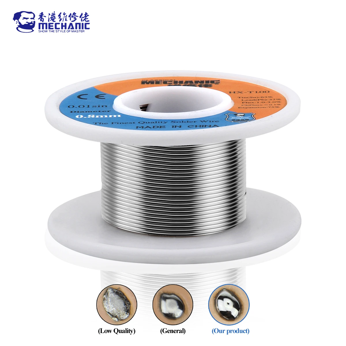 MECHANIC HX-T100 500g Soldering Wire Mild Rosin Core 55g 183℃ Melting Point 0.5mm 0.8mm 1mm 1.2mm For PCB Repair