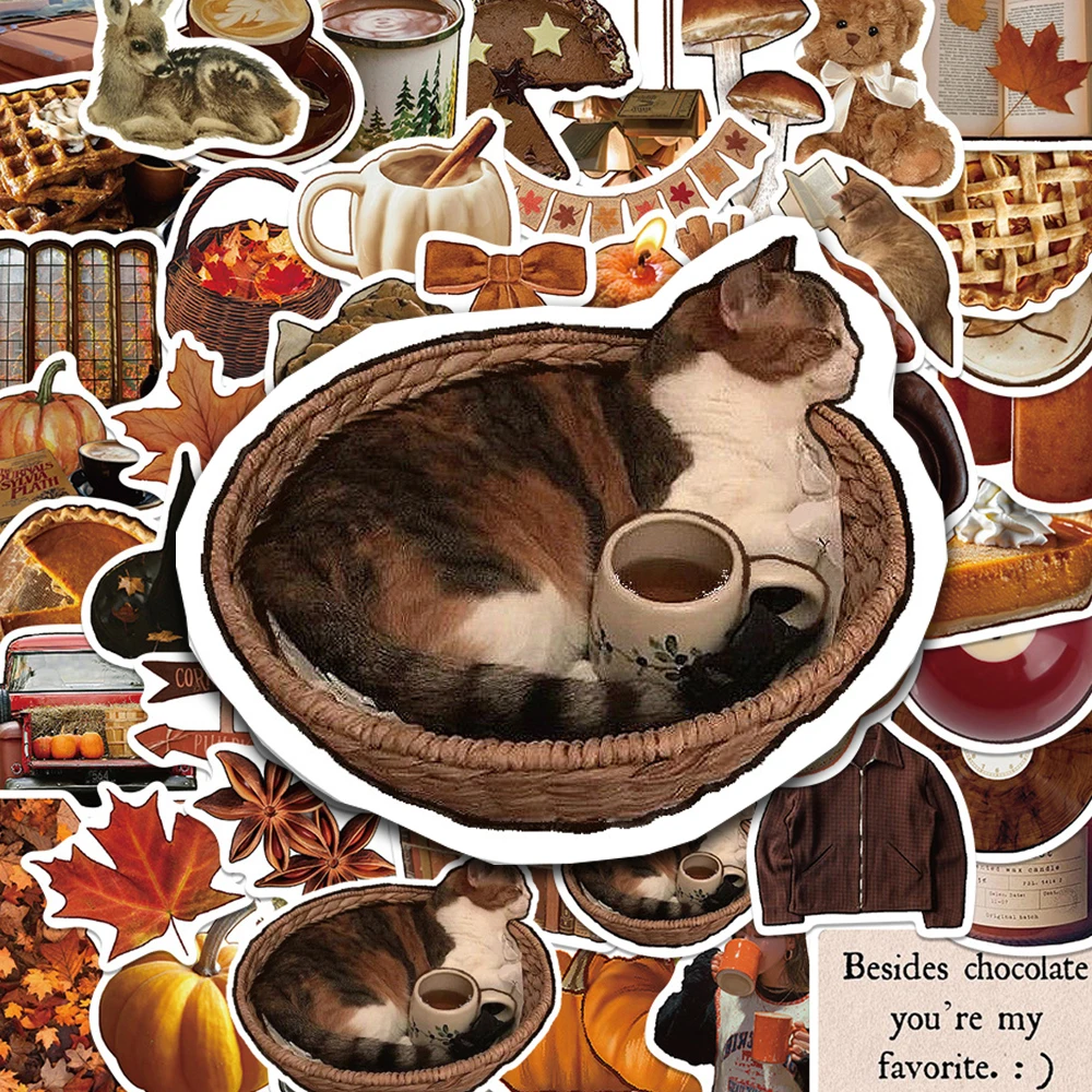 

10/30/50pcs Vintage Brown INS Style Cartoon Stickers Aesthetic Art Graffiti Decals for Notebook Phone Guitar Diary Sticker Decor