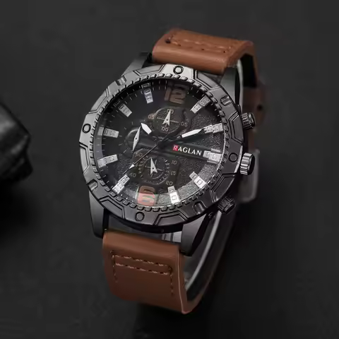 Fashion Leather Strap Men Quartz Watch Casual Large Dial Sports Wristwatch for Mens Clock Reloj Hombre（Without Box）
