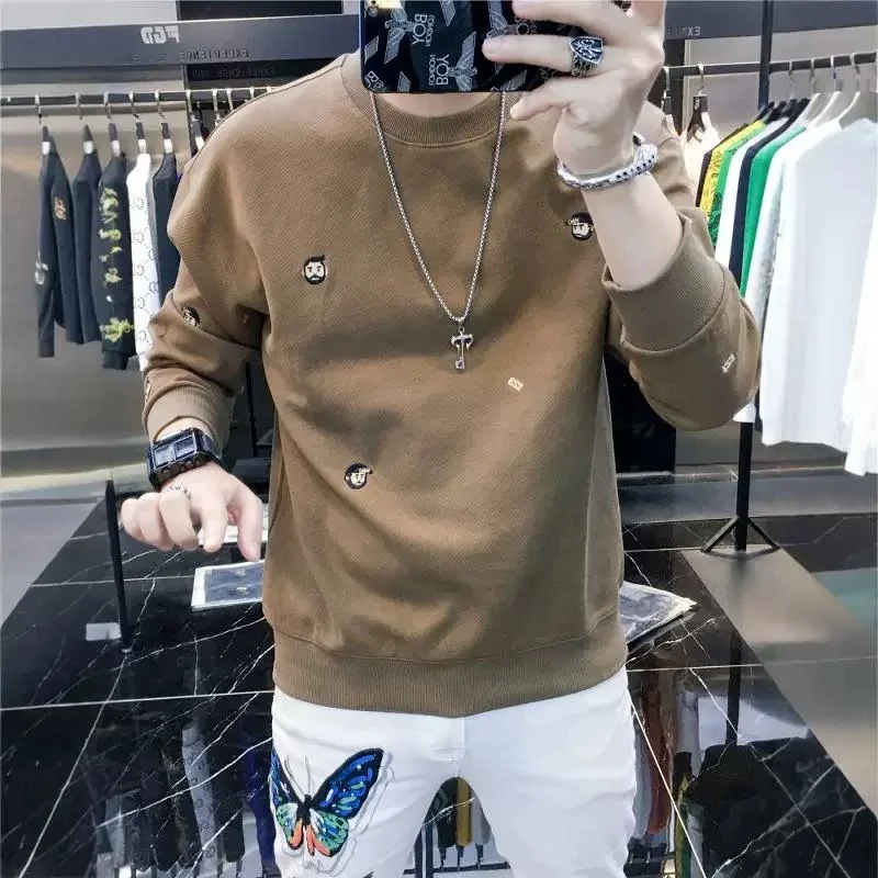 Embroidered Round Neck Sweatshirt Men Stylish Trendy Cool T-Shirt