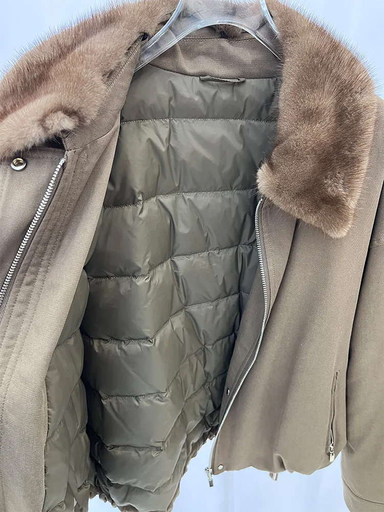 Mode femmes hiver chaud doudoune d'oie réel col de fourrure de vison vestes courtes décontracté femme vestes bouffantes offre spéciale