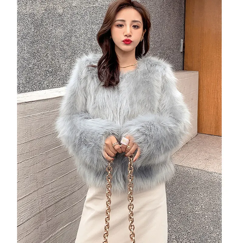 Autumn Winter Fashion Faux Fox Fur Coat Women Korea Solid Sexy Feather Short Coats Outercoat Lady Party Club Elegant Outfit New