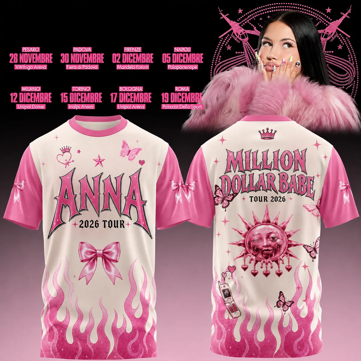 Anna Million Dollar Babe Tour 2026 T‑Shirt Double Sided Concert Graphic Tee Fan Short Sleeve Top