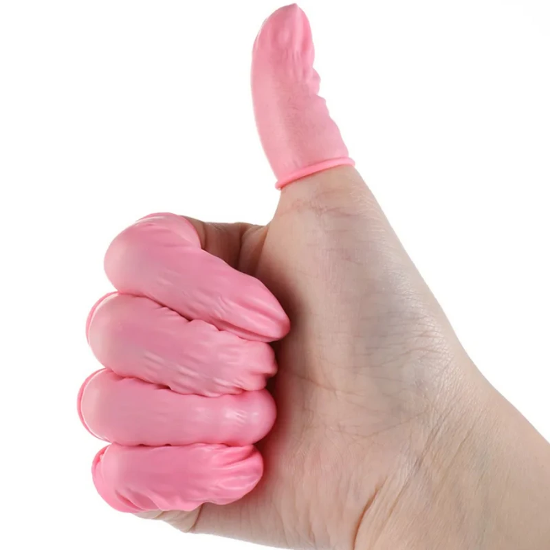 100PCS Black Disposable Finger Cover Rubber Gloves Non-slip Finger Gloves for Beauty Salon Nail Thumb Cover Pink White