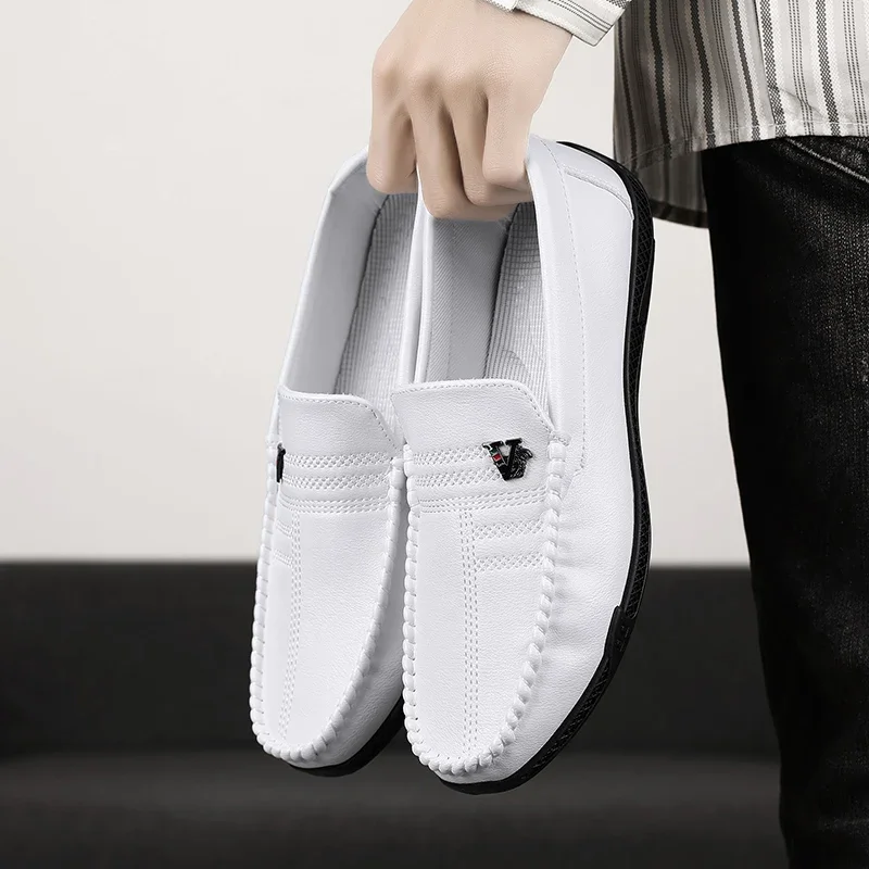 

New White Leather Men Casual Shoes Luxury Brand Black Formal Dress Shoes Designer Men Loafers Breathable Slip on Driving Shoes