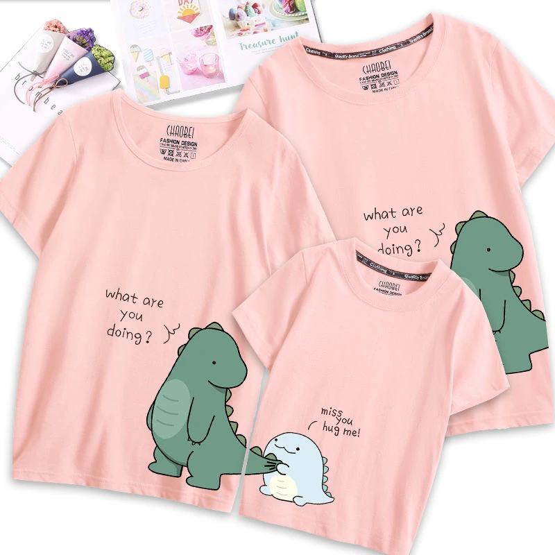 

Summer Cartoon Dinosaur T-Shirt Sport Clothing Cotton Parent Child Outfits Family Matching Outfits Clothes Mother Dad and Kid