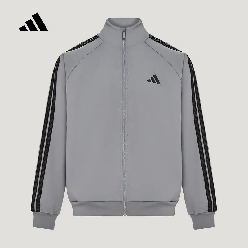 Adidas2026 Autumn Men's Three-stripe Casual Sports Jacket Knitted Stand-up Collar Jacket KX0482