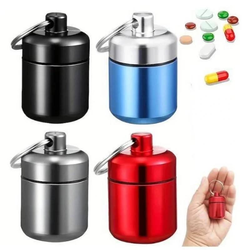 1PC Metal Mini Waterproof Alloy Travel Pill Box Pill Bottle Cache Drug Holder Container Keychain Medicine Box Health Care