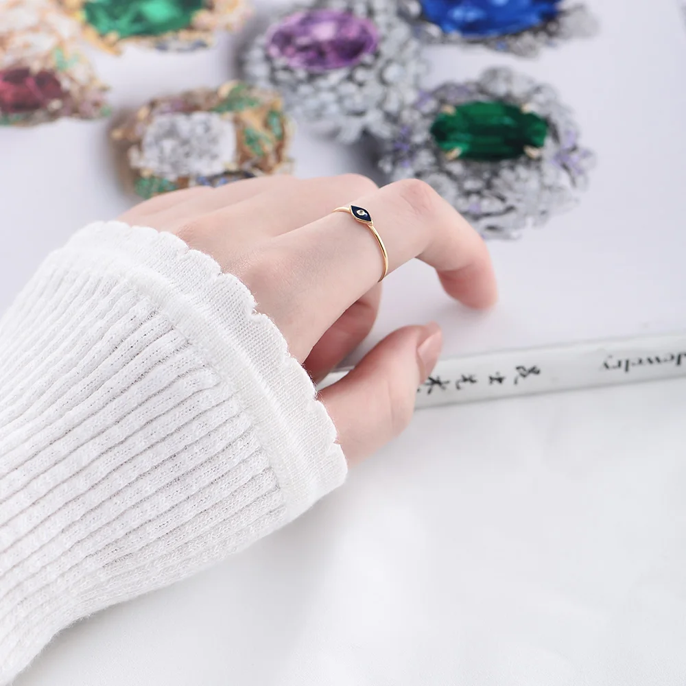 خواتم مطلية بالذهب 14 قيراط للنساء ، مجوهرات إيبوكسي للعيون الشريرة ، زركونيا مكعب #6