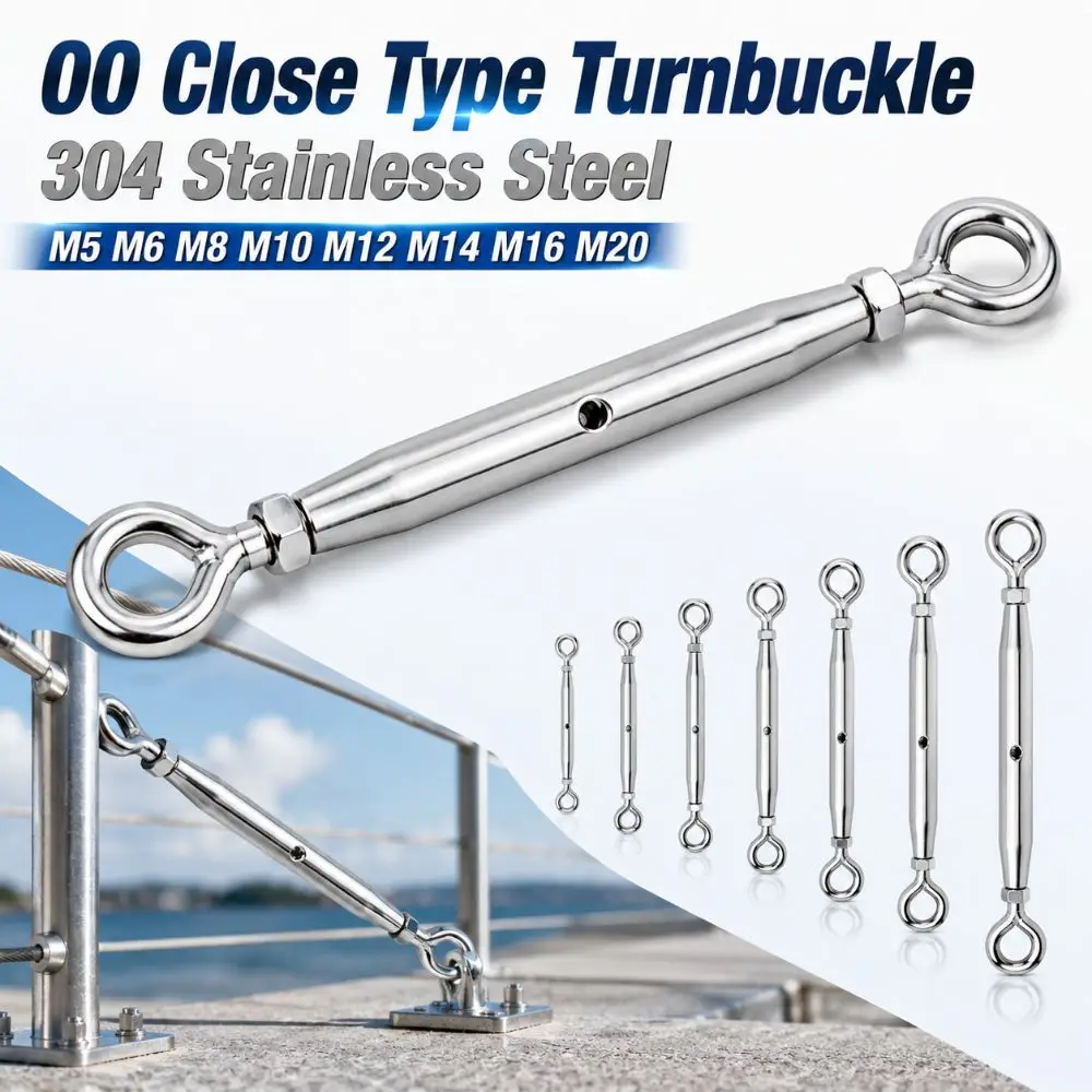 304 Stainless Steel OO Close Type Turnbuckle M5 M6 M8 M10 M12 M14 M16 M20 Adjustable Wire Rope Tensioner Rust Proof Sturdy
