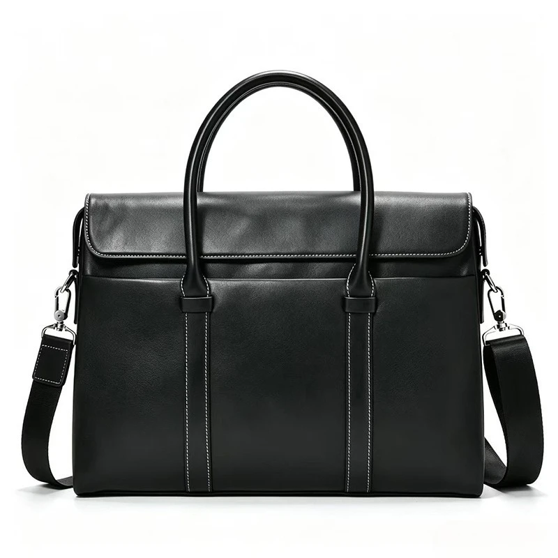 Men's Genuine Leather Briefcase Large Capacity Business Padded Laptop Compartment Shoulder Professional