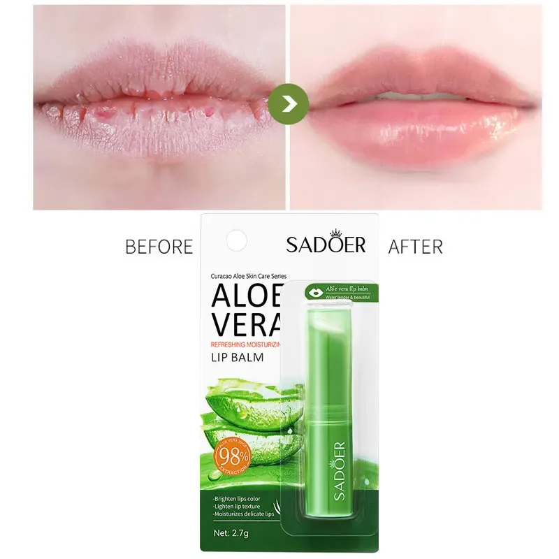 1PCS Aloe Vera Moisturizing Lip Balm Long Lasting Hydrating Anti Dry Crack Improve Lip Lines Lipsticks Brighten Nourish Lip Care