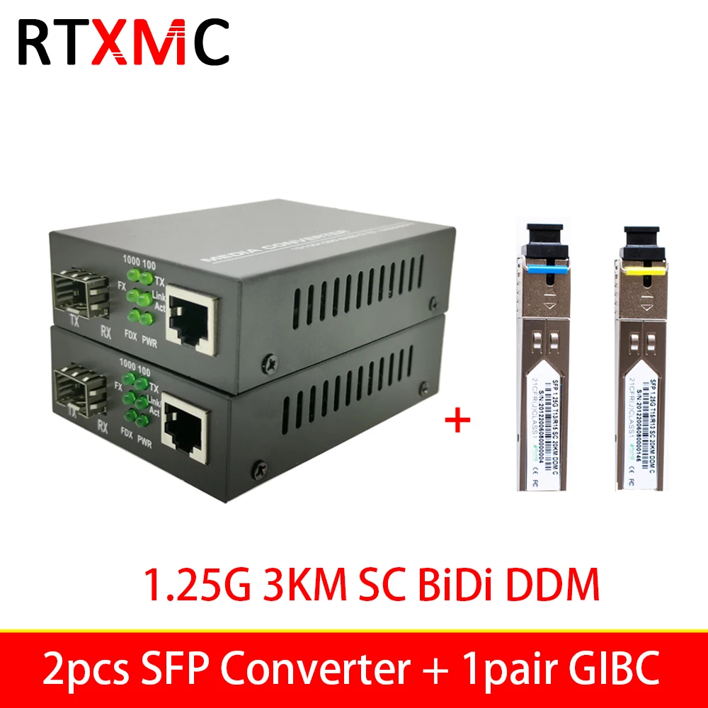 Gigabit Media Converter SFP Transceiver Module 1000Mbps Fast Ethernet RJ45 to Fiber Optic Switch 2 Port SC Single Mode
