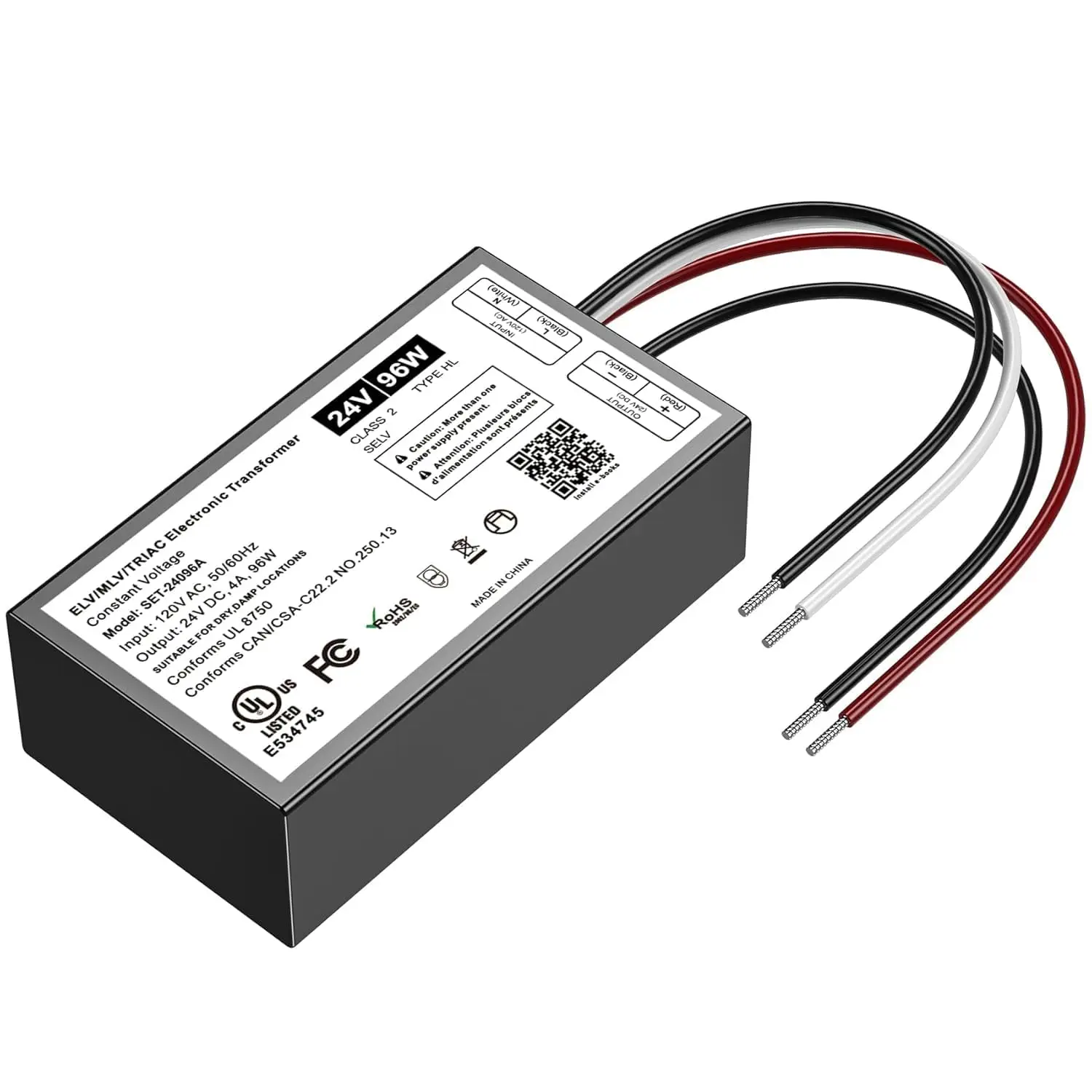 

24V 96W Dimmable LED Driver, 120V AC to 24V DC, UL Listed, Compatible with Lutron & Leviton – No Flicker, Class 2 for LED Strips
