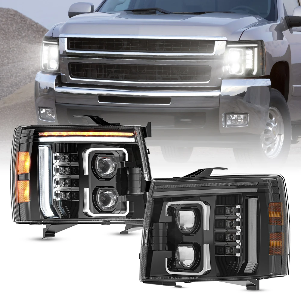 Faros Delanteros LED DOT para Chevrolet Chevy Silverado 1500 2500 3500 HD 2007-2014, Luces Delanteras para Camioneta 9005 H11 con Luz de Señal de Giro DRL