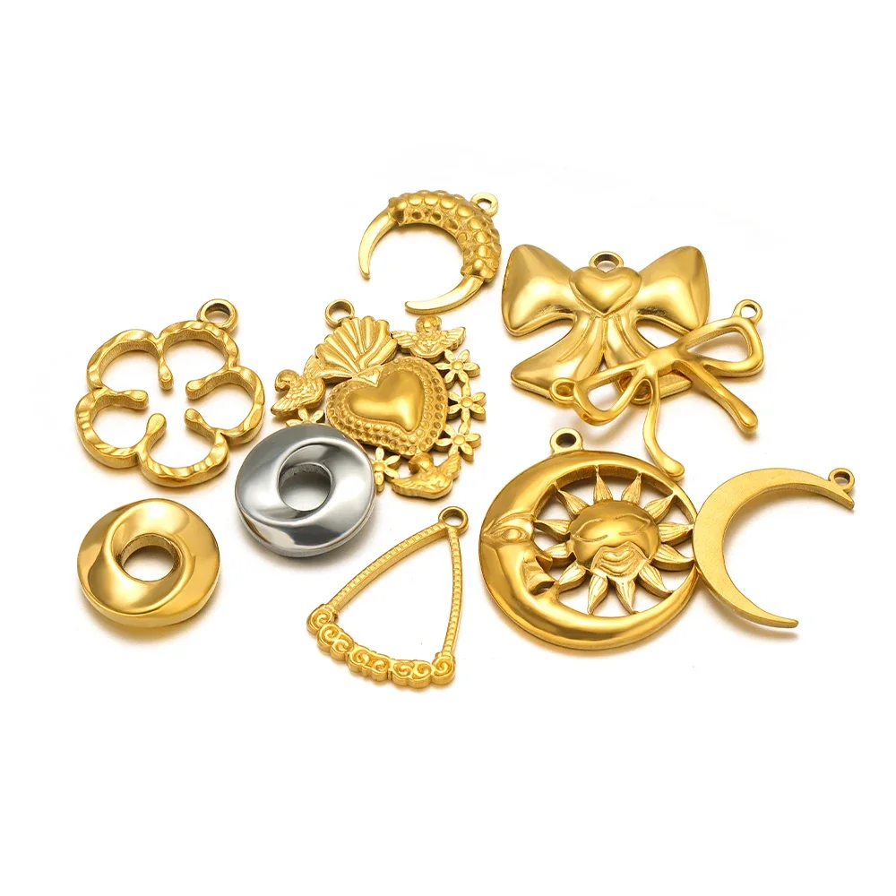

5pcs Stainless Steel Heart Bow Charms Gold Moon Pendant for DIY Delicate Necklace Sweater Chain Supplies Earrings Jewelry Making