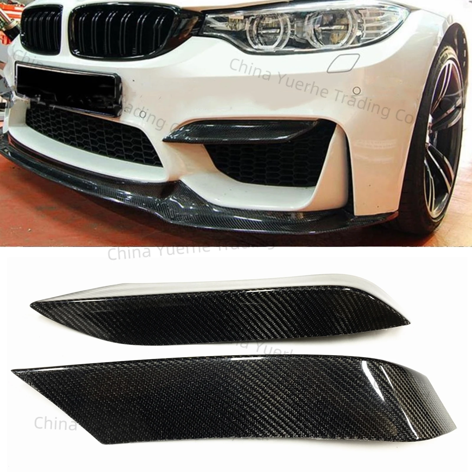 For BMW F80 M3 F82 F83 M4 2015-2020 Carbon Fiber Fog Light Lamp Cover Air Vent Trim Front Bumper Spoiler Side Splitter Frame Lip