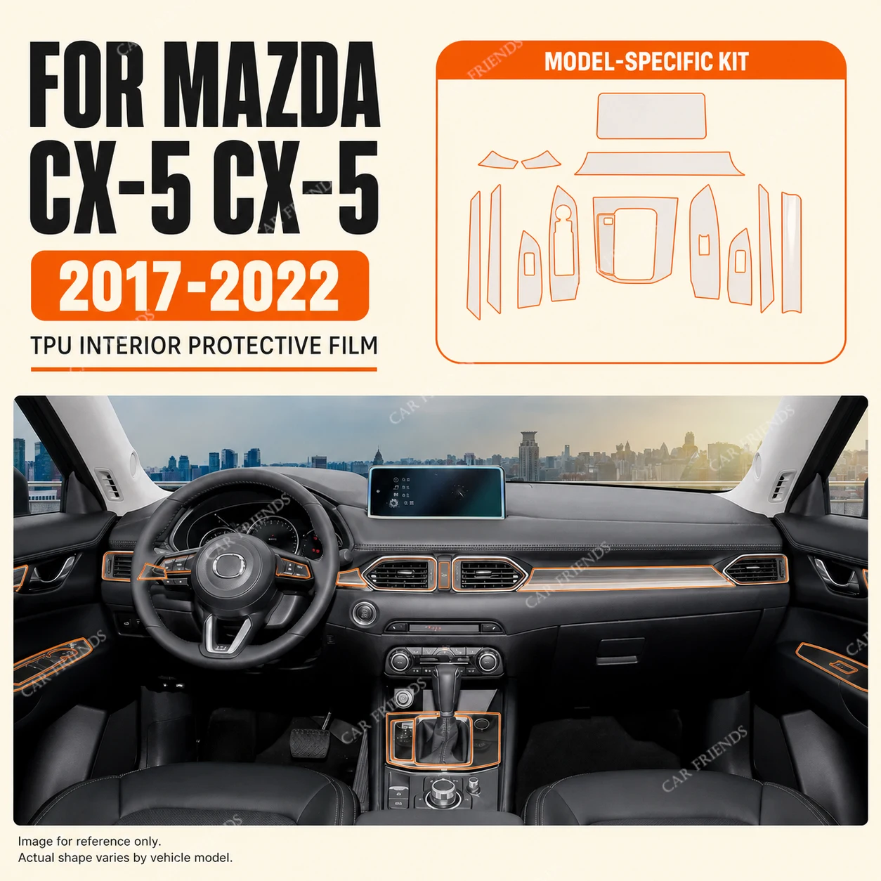 For Mazda CX-5 2017-2024 Car Transparent TPU Interior Protective Film Dashboard GPS Navigation Screen Anti-scratch Sticker