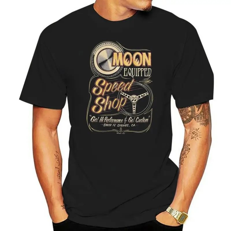 Men's Mooneyes Moon Equipped Speed Shop T-Shirt Black Cotton MQT136BK