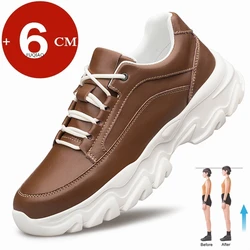 New Big Size Unisex Elevator Shoes Cow Leather Lift Sneakers Height Increase Insoles 6CM Man Daily Height Increasing Sport Shoes