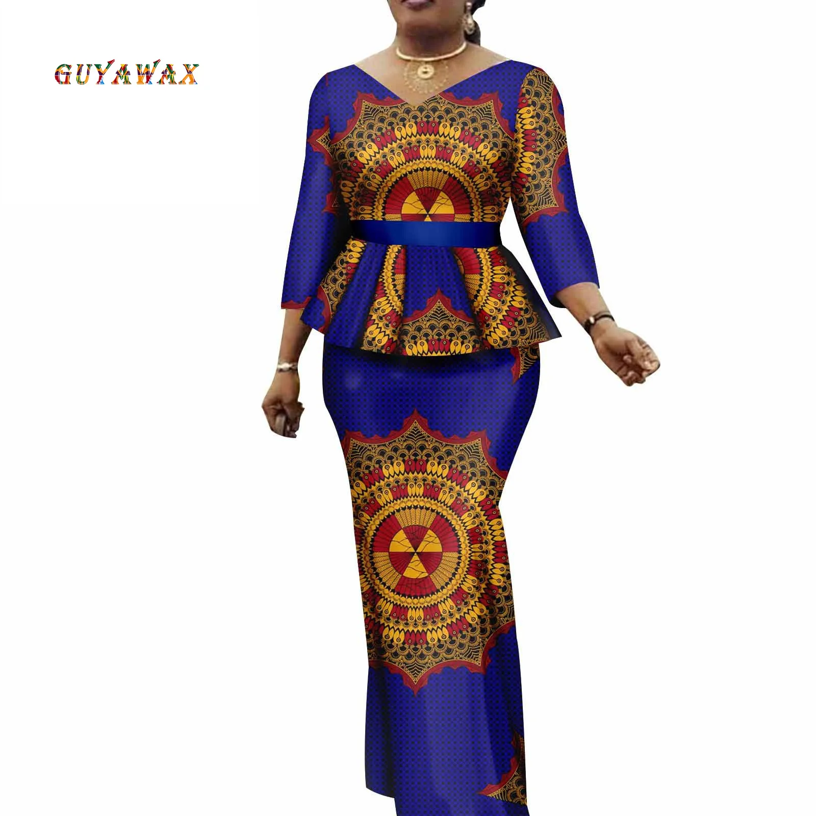 

African Clothes for Women Crop Tops and Maxi Skirts 2 Pcs Set Vintage Traditional Outfits Ankara Attire De Mother Of The Bride