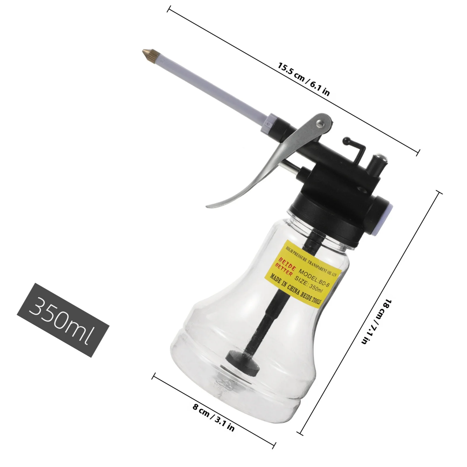 علبة مزيتة يدوية عالية الضغط 350 مل بلاستيك Aps متين محمول مدمج سهل التشغيل لمهام إصلاح السيارات الصناعية