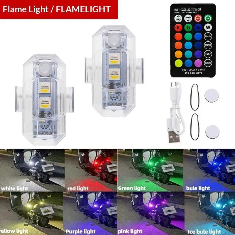 Motorcycle LED RGB Warning Light Universal Mini Signal Light Drone With Controller Strobe Light 7 Color Indicator Safety Lights
