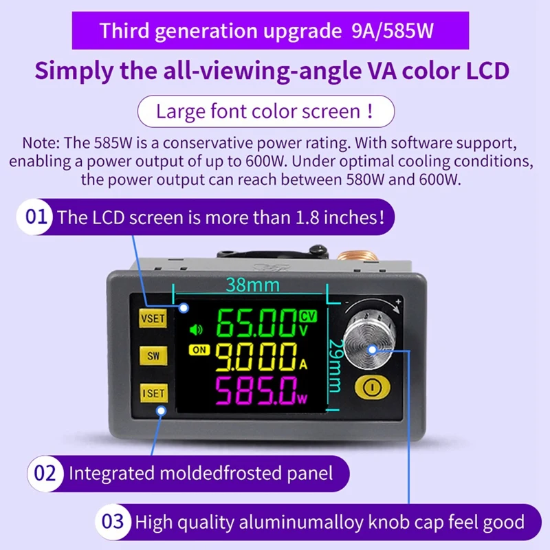 Top-XY6509 CNC DC باك دفعة محول قابل للتعديل الجهد ينظم إمدادات الطاقة 65 فولت 9A 585 واط الجهد المستمر وحدة الحالية