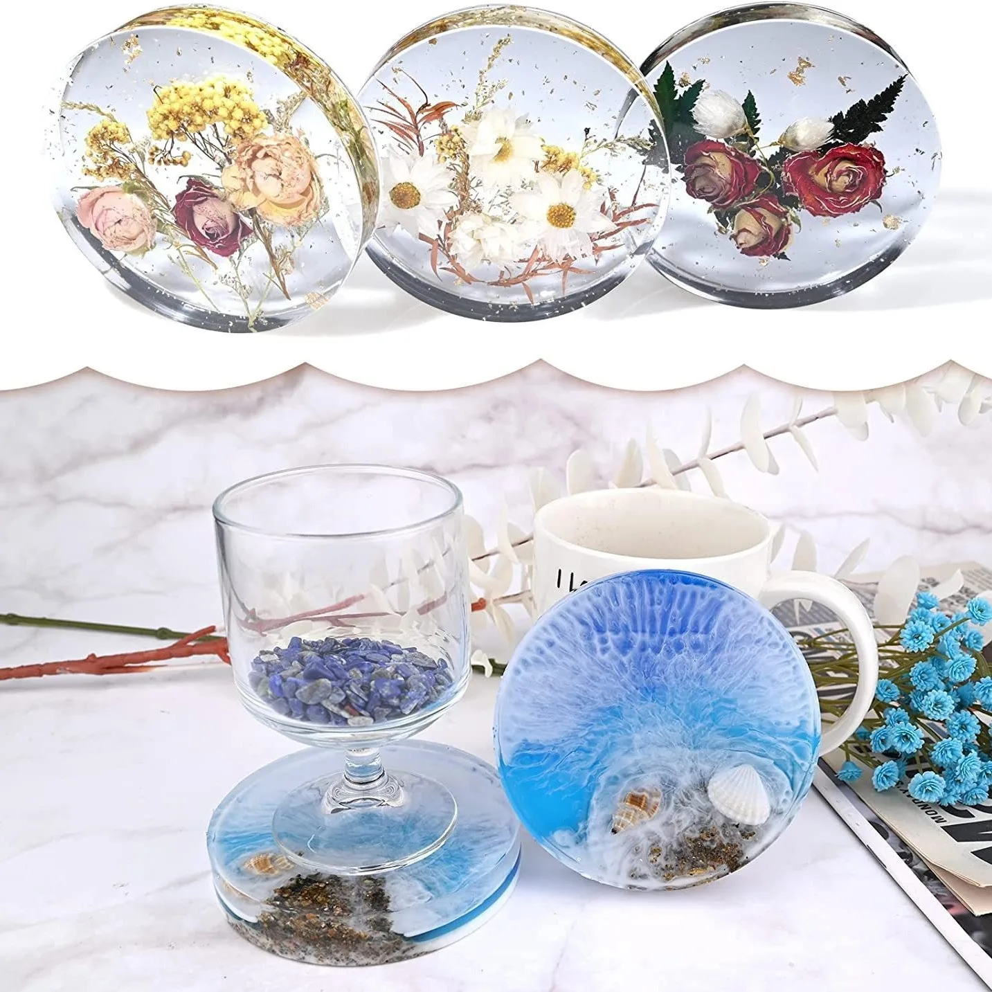 

Crystal Diy Resin Casting Cup Mats Handmade Crafts Table Decorations Thickened 6-piece Round Block Coaster Silicone Mold
