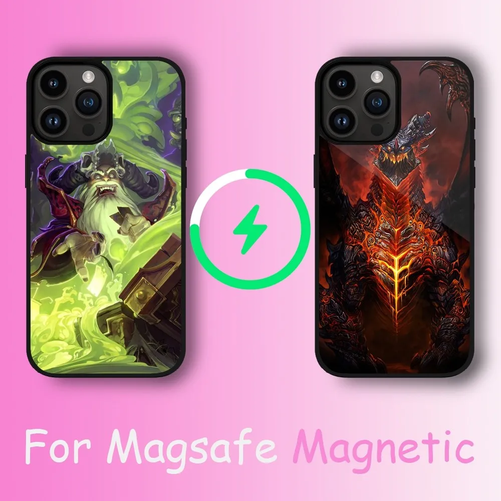 Game H-Hearthstone Heroes of Warcraft Phone Case For iPhone 11 12 13 14 15 Max Plus Pro Wireless Magnetic Magsafe Charging Shell