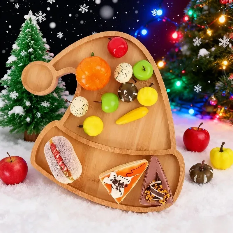 wood christmas tray elk christmas tree hat pattern candy dish platter cartoon pallet salad sashimi sushi nut snack dessert tray