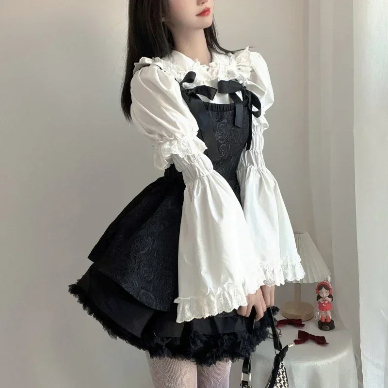 

2022 New Removable Flare Sleeves Shirts White Ruffle Women Gothic Fairy Aesthetic Doll Collar Tops Y2K Harajuku Lolita Blouses