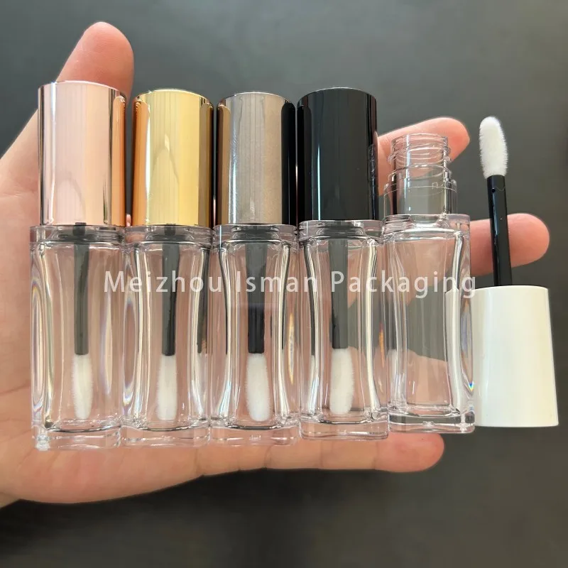 

50Pcs Plastic empty square white black top cosmetic portable makeup lip gloss container packaging tubes with big brush wand 9ml