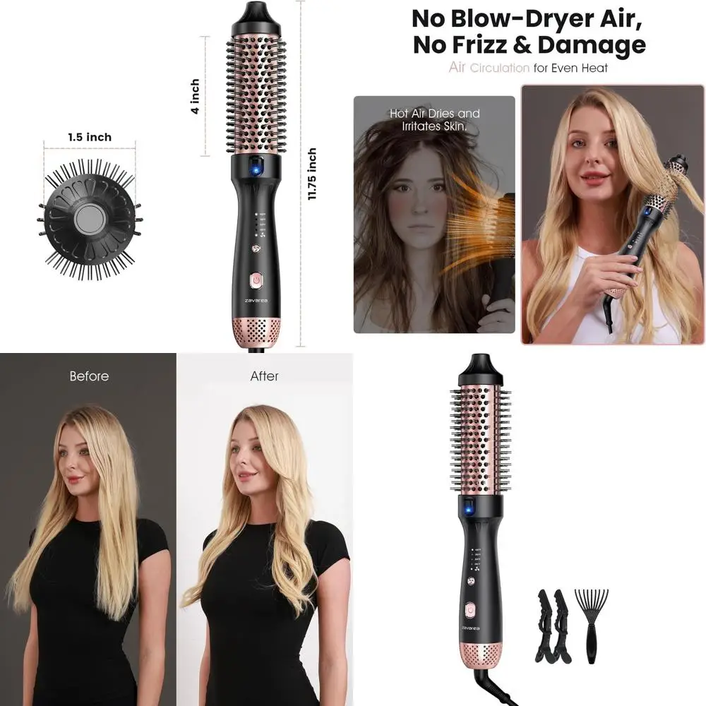 1.5 Ceramic Round Curling Brush with 800M Negative Ions, 4 Temperature Settings, Dual Voltage for Travel, Reduces Frizz and Enha