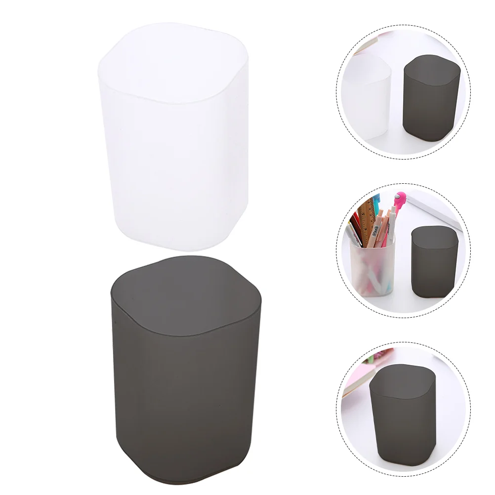 2 Pcs Round Pen Container Desk Organizer Holder For Pencil Makeup Brush Cup Home Plastic