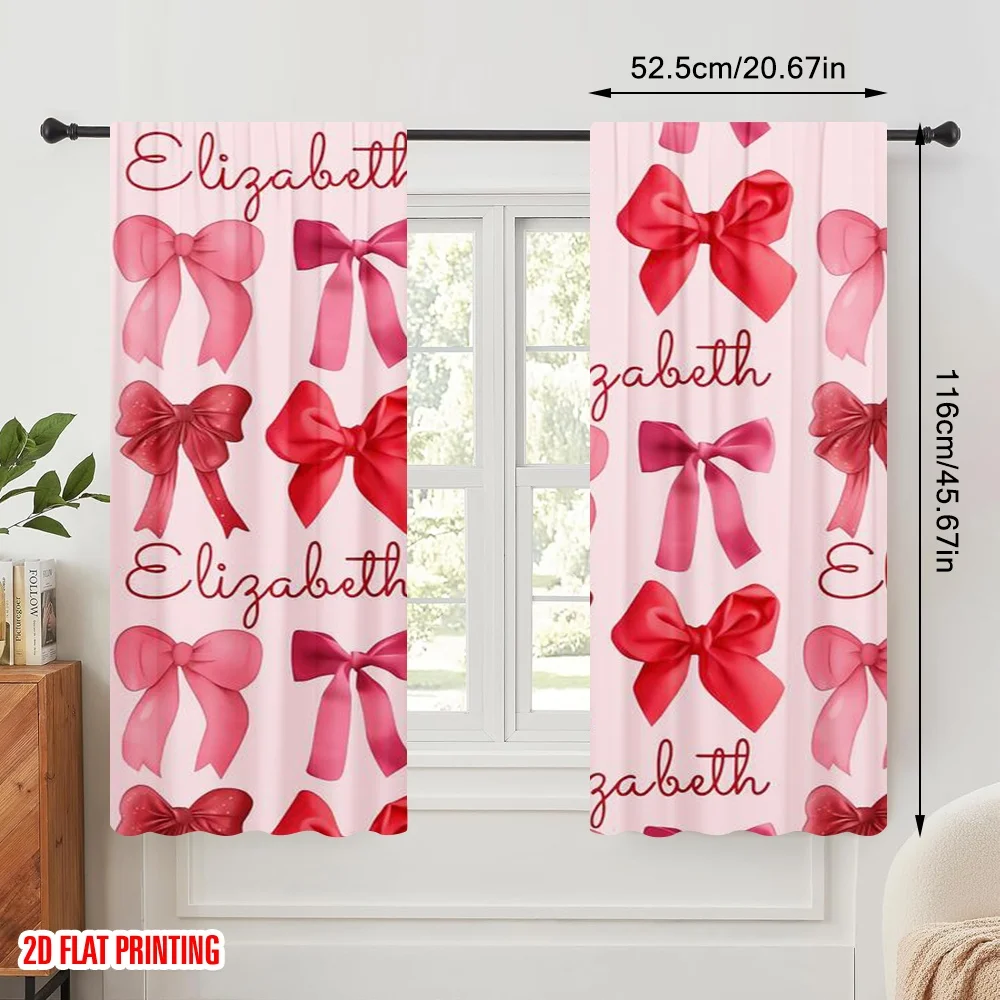 2pcs,2D plane printing Curtains Bow Elegance Durable 100% Polyester Fabric (without rod) Home Decor Perfect for Bedroom, Office,