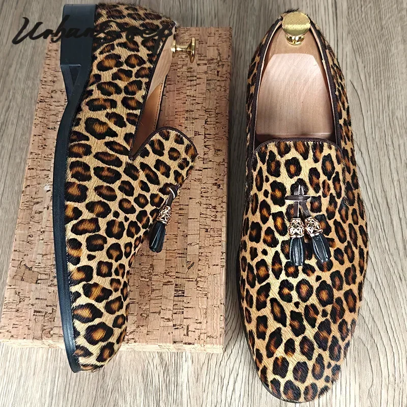 Mocasines de lujo para hombre, zapatos de leopardo hechos a mano, talla 6-14, zapatos de vestir informales para hombre, zapatos de cuero para banquete y fiesta de boda para hombre