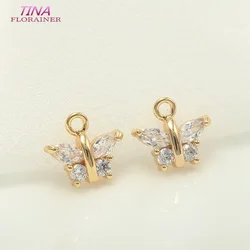 4PCS 14k Gold Color Plated Brass and Zircon Butterfly Pendants Charms Jewellery Making DIY Earrings Necklaces Accessories