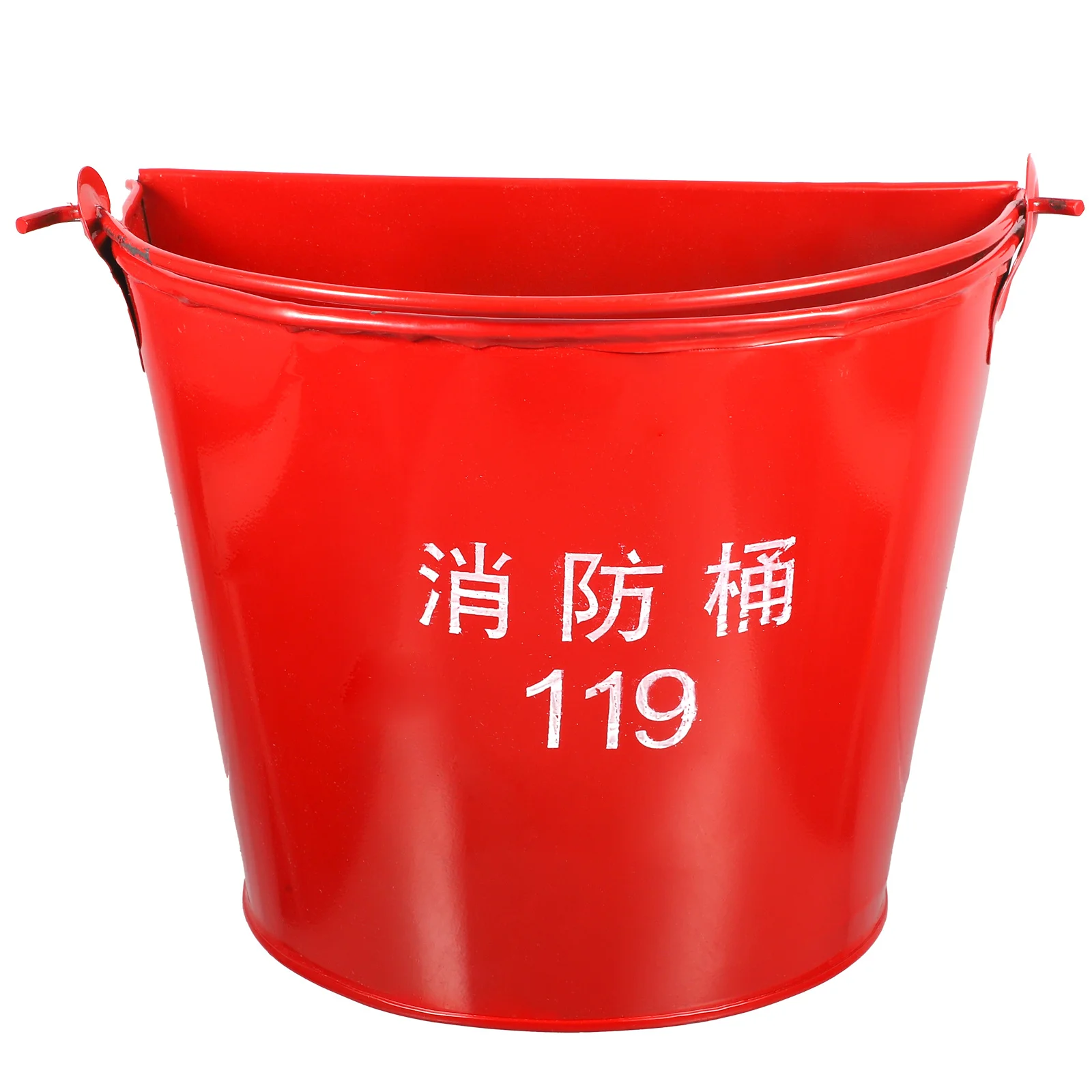 دلو رمل لحريق الطوارئ لرجال الإطفاء، تصميم شبه دائري من الحديد السميك، حاوية رمل طوارئ حمراء سهلة التنظيف