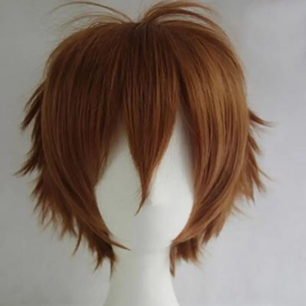 Men Women Multi-Color Short Straight Hairpiece Full Wig for Anime Party Cosplay