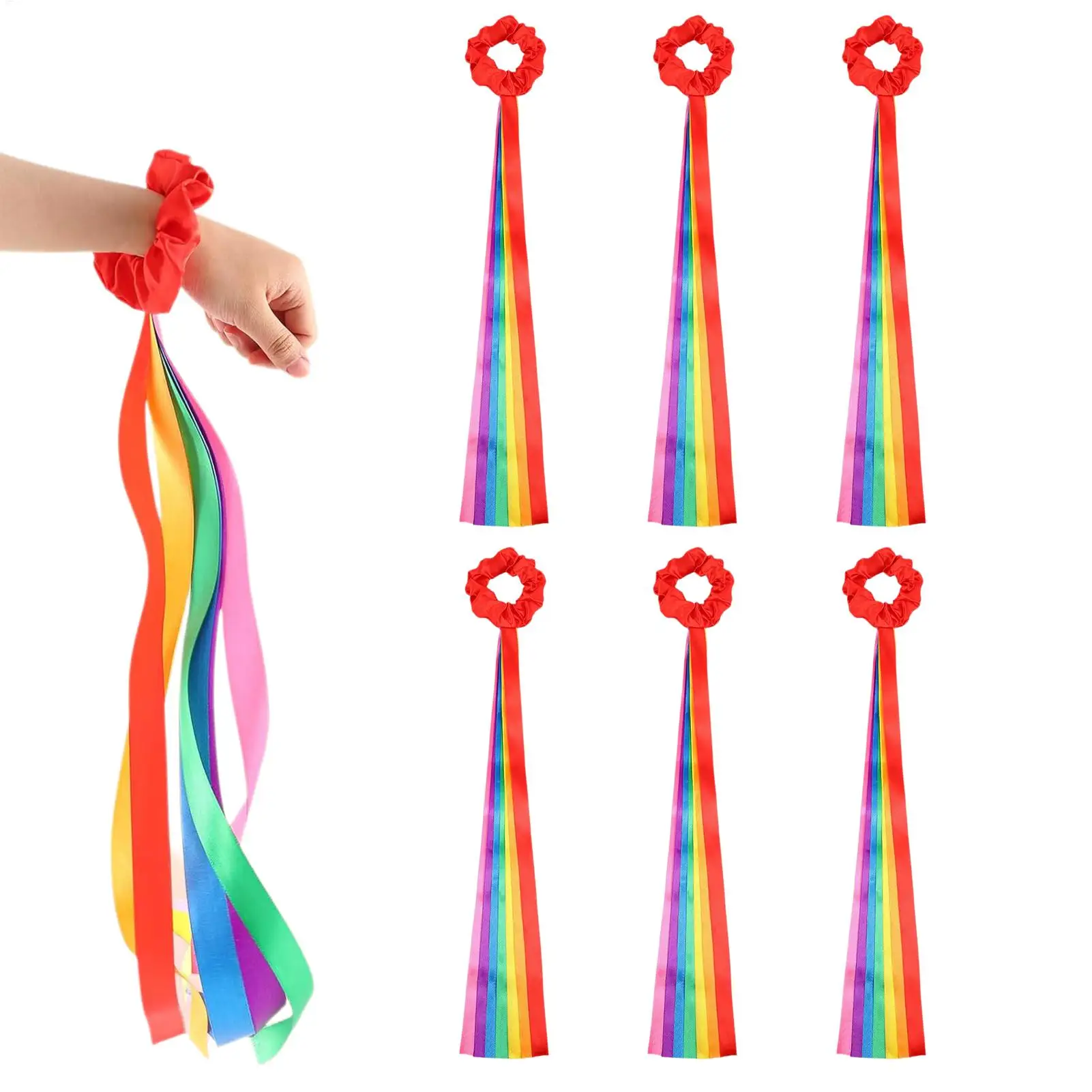 6pcs 19.69 Inch Wrist Dance Ribbons Multi-Colored Handheld Streamers For School Art Show, Gymnastics, Team Training, Gatherings