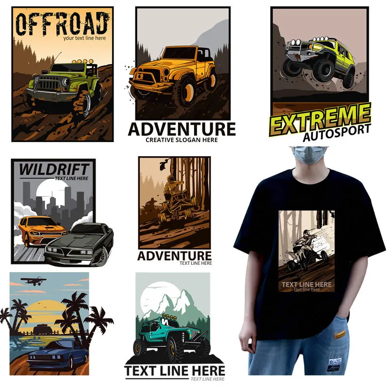 

Cartoon Cool Off road Car Letters Heat Transfer Clothing Thermoadhesive Patches Iron On Patches For Clothing DIY T-shirt Sticker