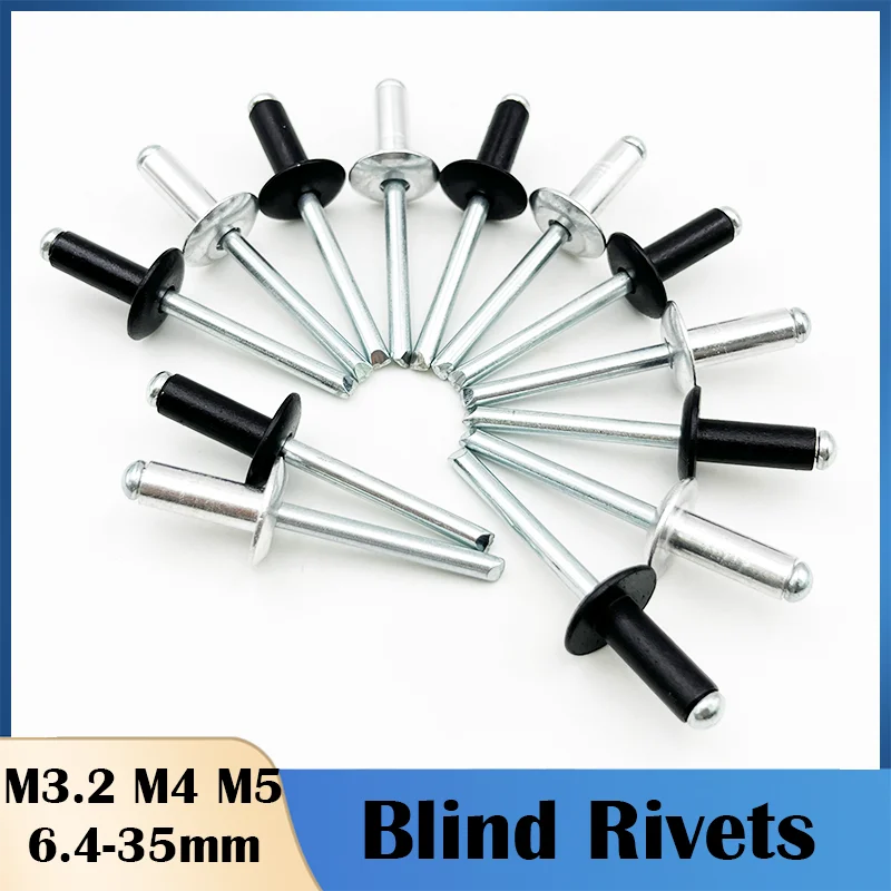 Aluminium Steel Large Flange Head Black Blind Rivet Large Cap Open End Aluminum Blind Split Rivet Flat Round Head Brivet M3.2-M6