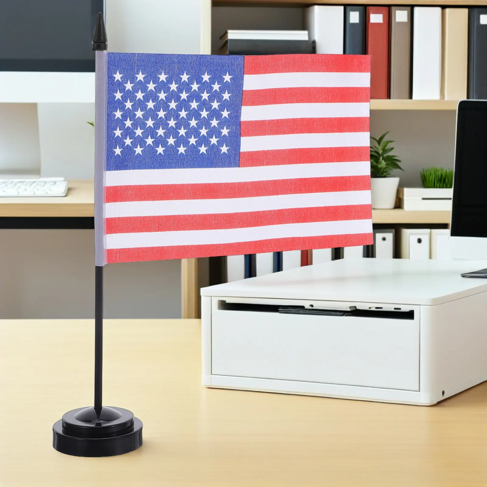 10Sets Small Us Flag on Stick American Table Flag with Tabletop Stand Elegant Office Desk Decor for Business Display Festival